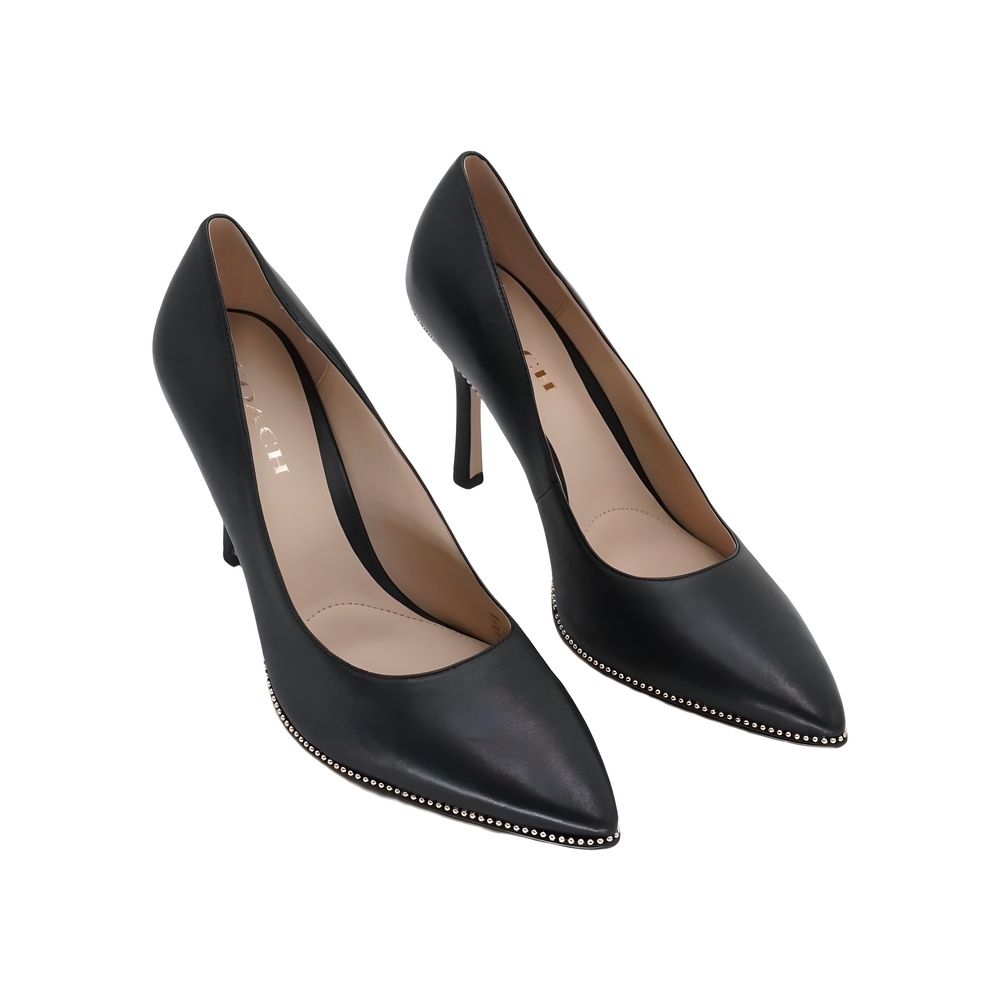 COACH Samantha Pointed Toe Black Leather Silver Studded Dress Heels Size 9.5M